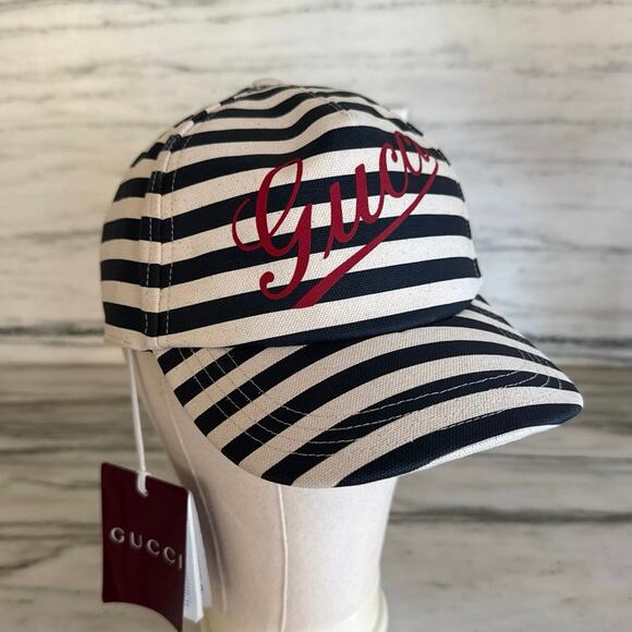 Gucci Sporty Script Navy Striped Hat Large - Picture 2 of 10